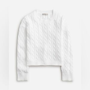 J. Crew White Cable Crewneck Sweater